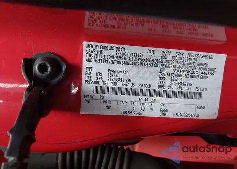 2012 Ford Focus Se from USA, damaged, VIN 1FAHP3K20CL446866